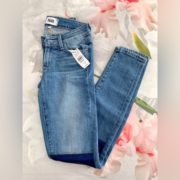 ❗️CLEAROUT❗️ NWT! PAIGE Blue Metallic Knee Patches VERDUGO ULTRA SKINNY JEANS 24 - Picture 4 of 10